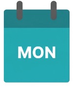 Calendar icon showing MON for Monday on a teal page