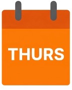 Orange calendar tile with the word THURS in white letters