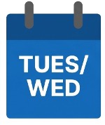 Calendar tile showing Tuesday/Wednesday (TUES/WED) on a blue calendar icon.